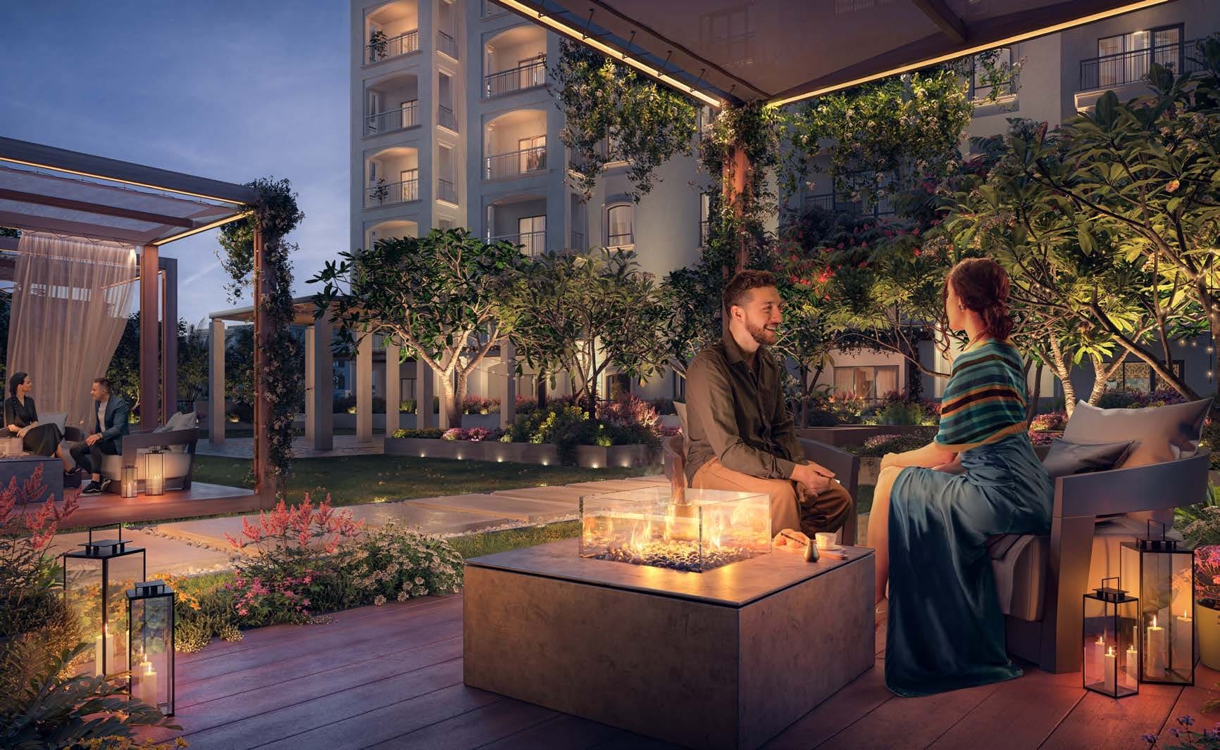 Communal podiums and gardens